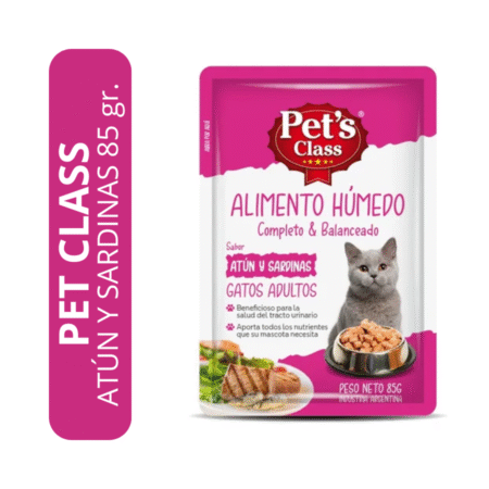 Alimento Humedo Gato Atún Y Sardinas 85gr Pet's Class